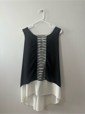 Alfani Black and White Striped Inset Sleeveless Tunic